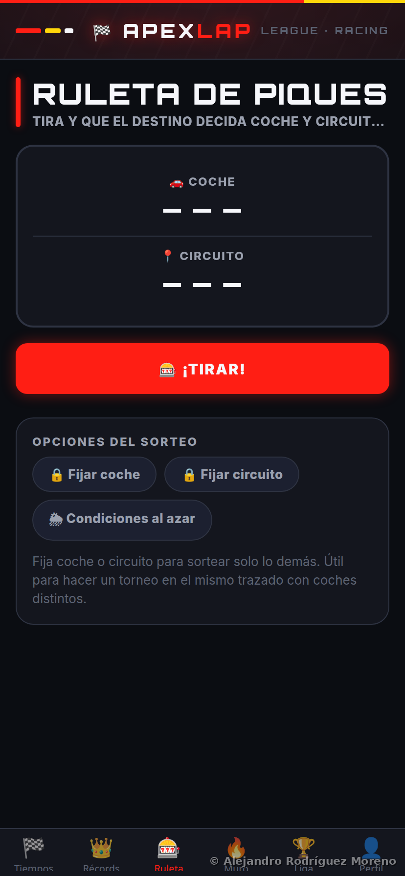 Ruleta de piques: coche y circuito al azar