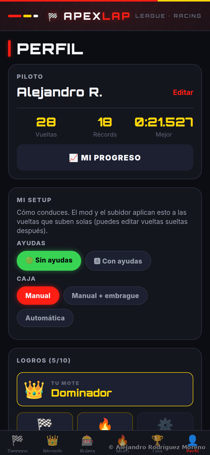 Perfil y progreso de tiempos